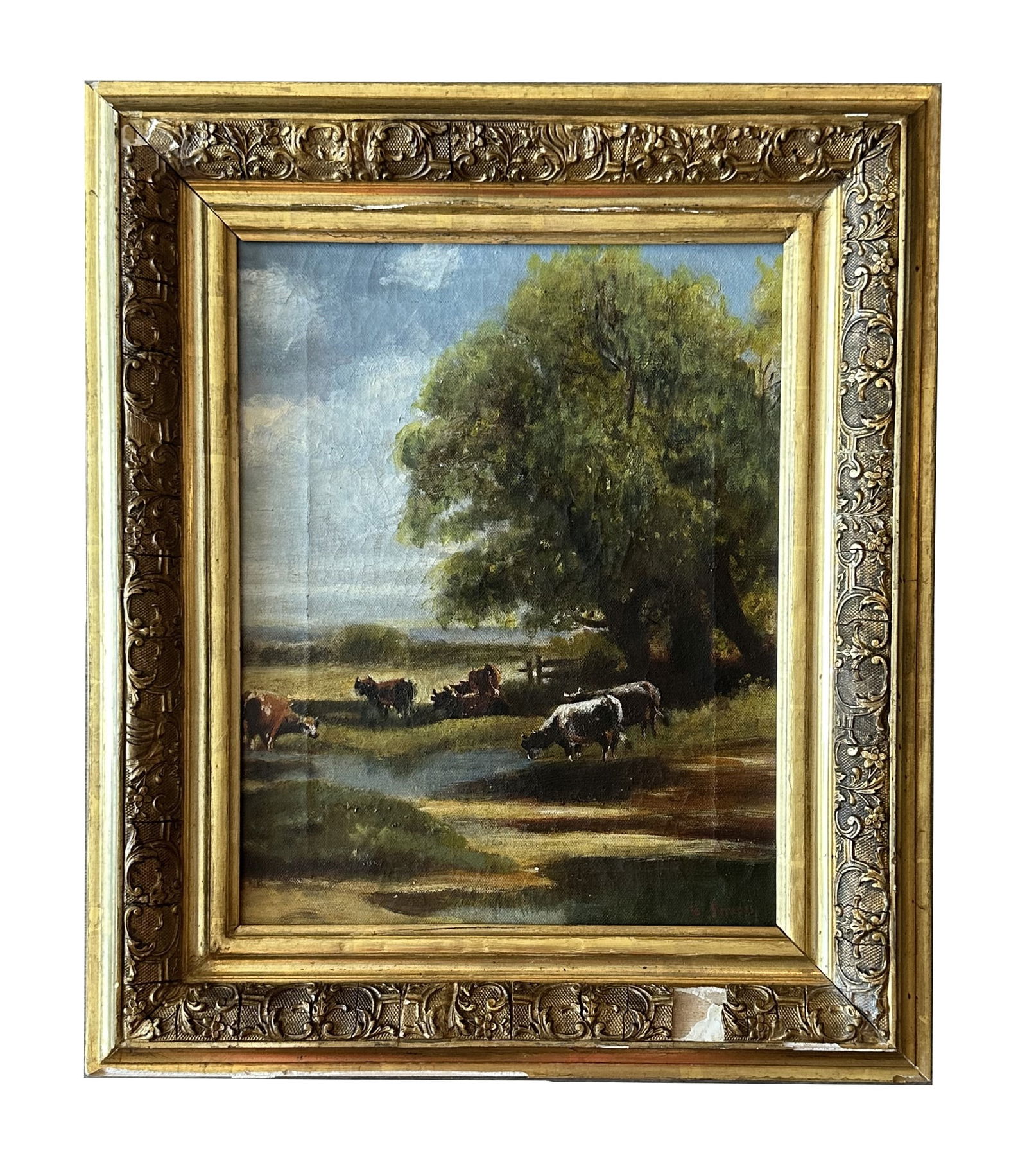 George Inness (1825 - 1894) American: George Inness (1825 - 1894) American Oil on Canvas Measure 14"in H x 11"in W and 18 1/2"in H x 16"in W with frame Known for: Landscape and some marine-coastal painting Biography: George Inness is reme