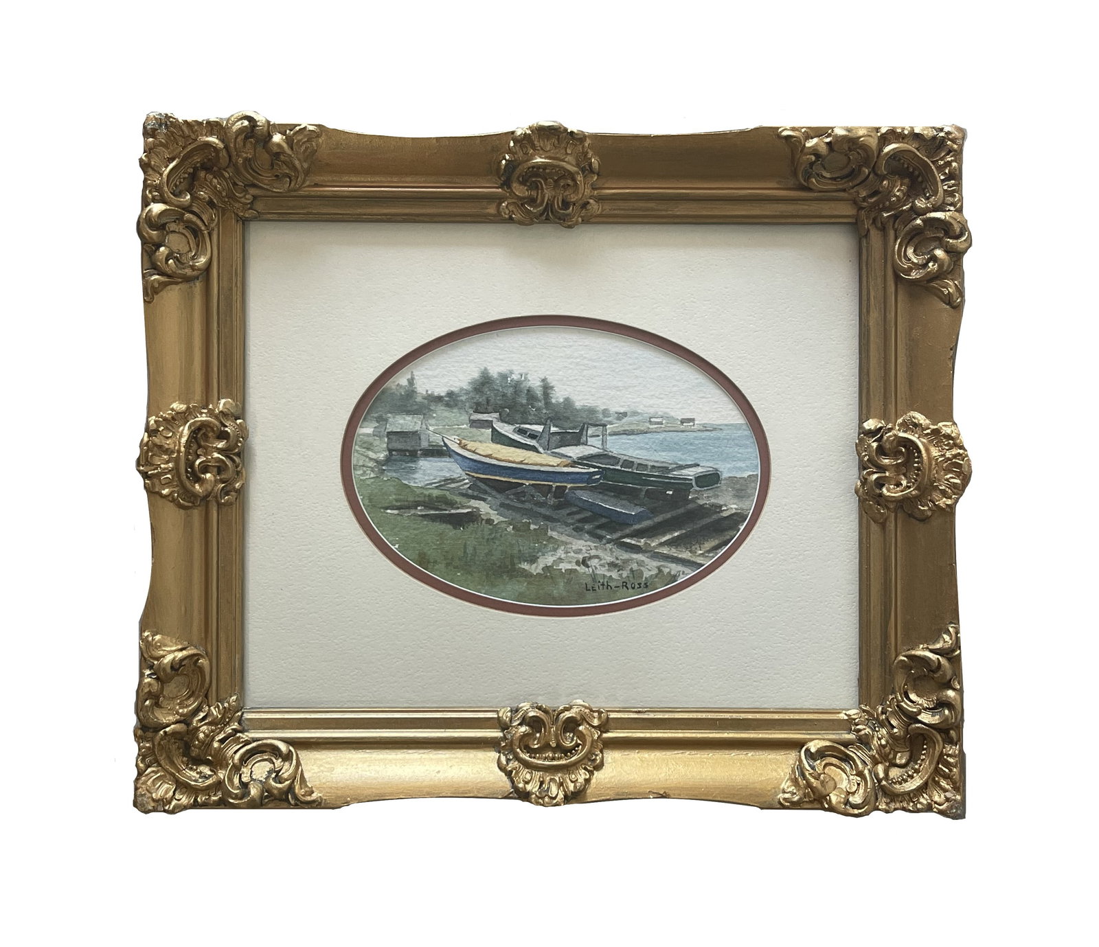 Harry Leith-Ross (1886 - 1973) British: Harry Leith-Ross (1886 - 1973) British Watercolor on Paper Measure 4 1/4"in H x 6 1/2"in W and 10 1/2"in H x 12 1/2"in W with frame Known for: Landscape, shore-harbor-marine painting. Biography: Lands