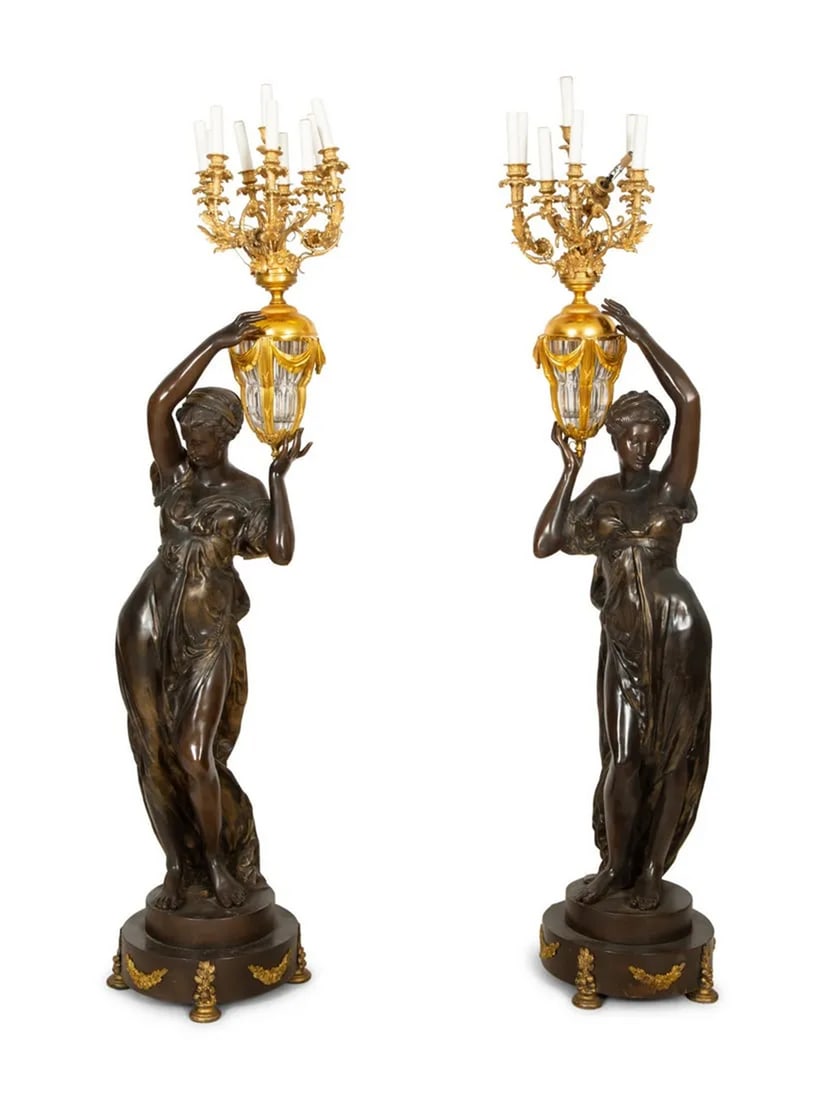A Pair of French Gilt and Patinated Bronze Figural Nine-Light Torcheres (1 of 5)
