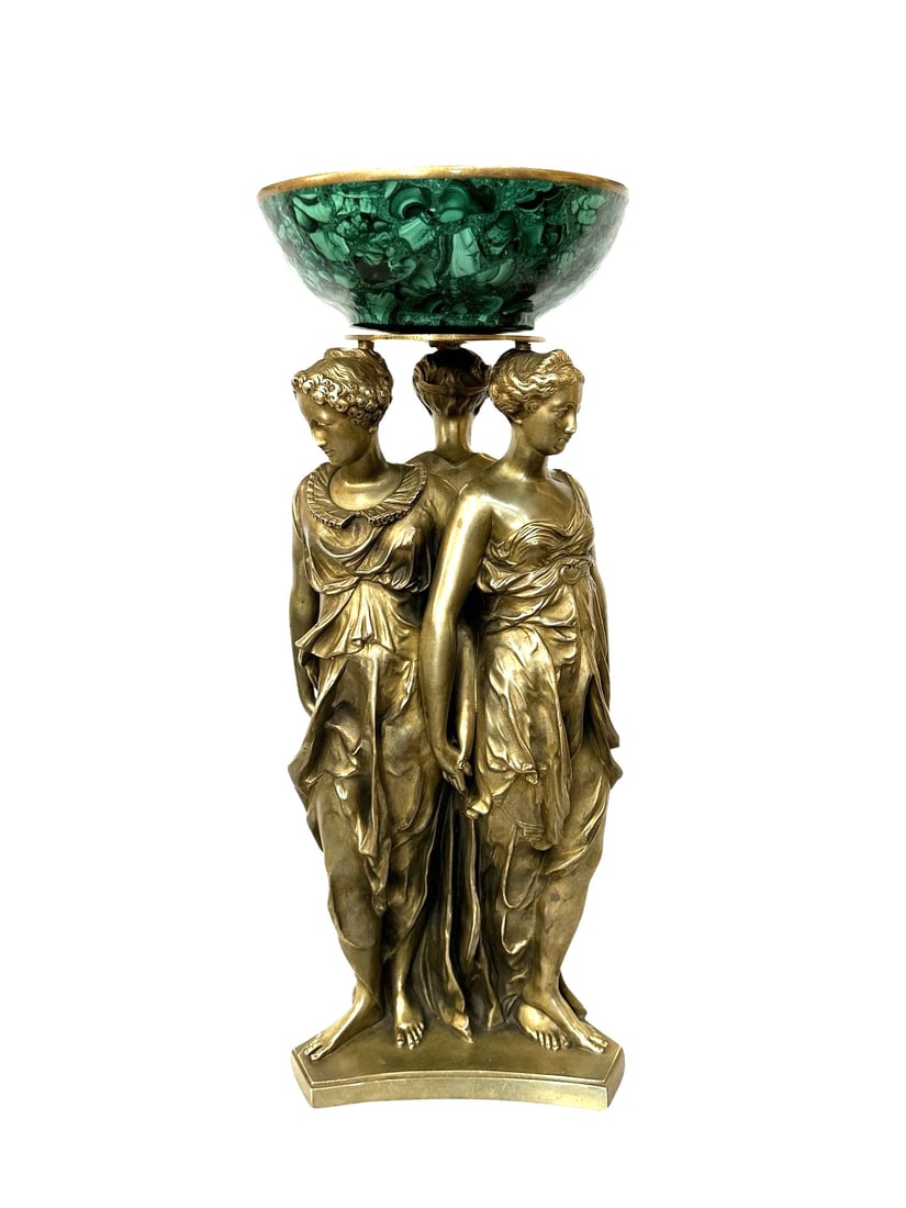 Empire Style Bronze and Malachite Centerpiece R T A. VETU "The Three Graces" (1 of 7)
