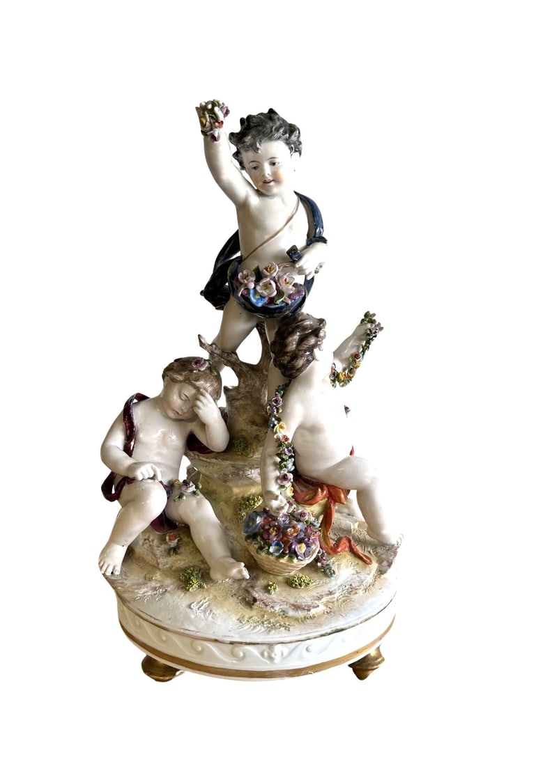 Vintage Group German Porcelain Figure Signed Marion: Vintage Group German Porcelain Figure Signed Marion Measure 17"in H x 9 1/4"in Diameter