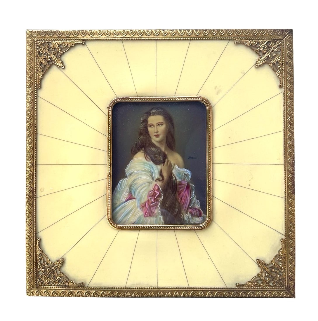 Antique Hand Painted Miniature Portrait Plaque Portrait of Madame Rimsky Korsakov (1 of 3)