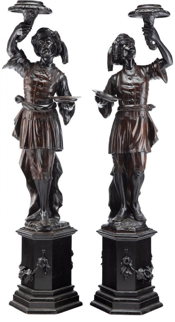 Pair of Continental Painted Wood Blackamoor Torchieres (1 of 4)