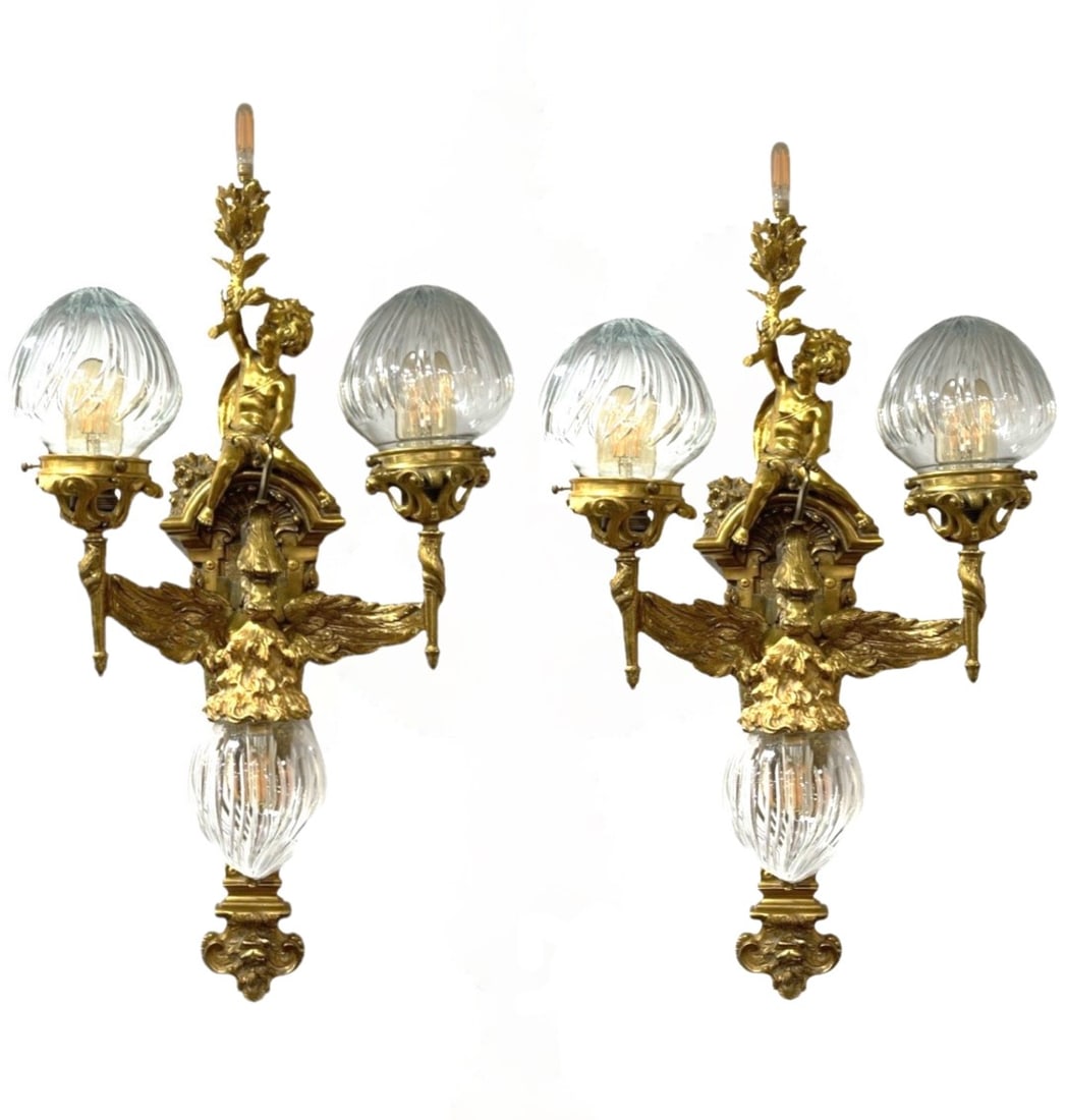 Monumental Pair of French Figural Bronze Sconces (1 of 8)