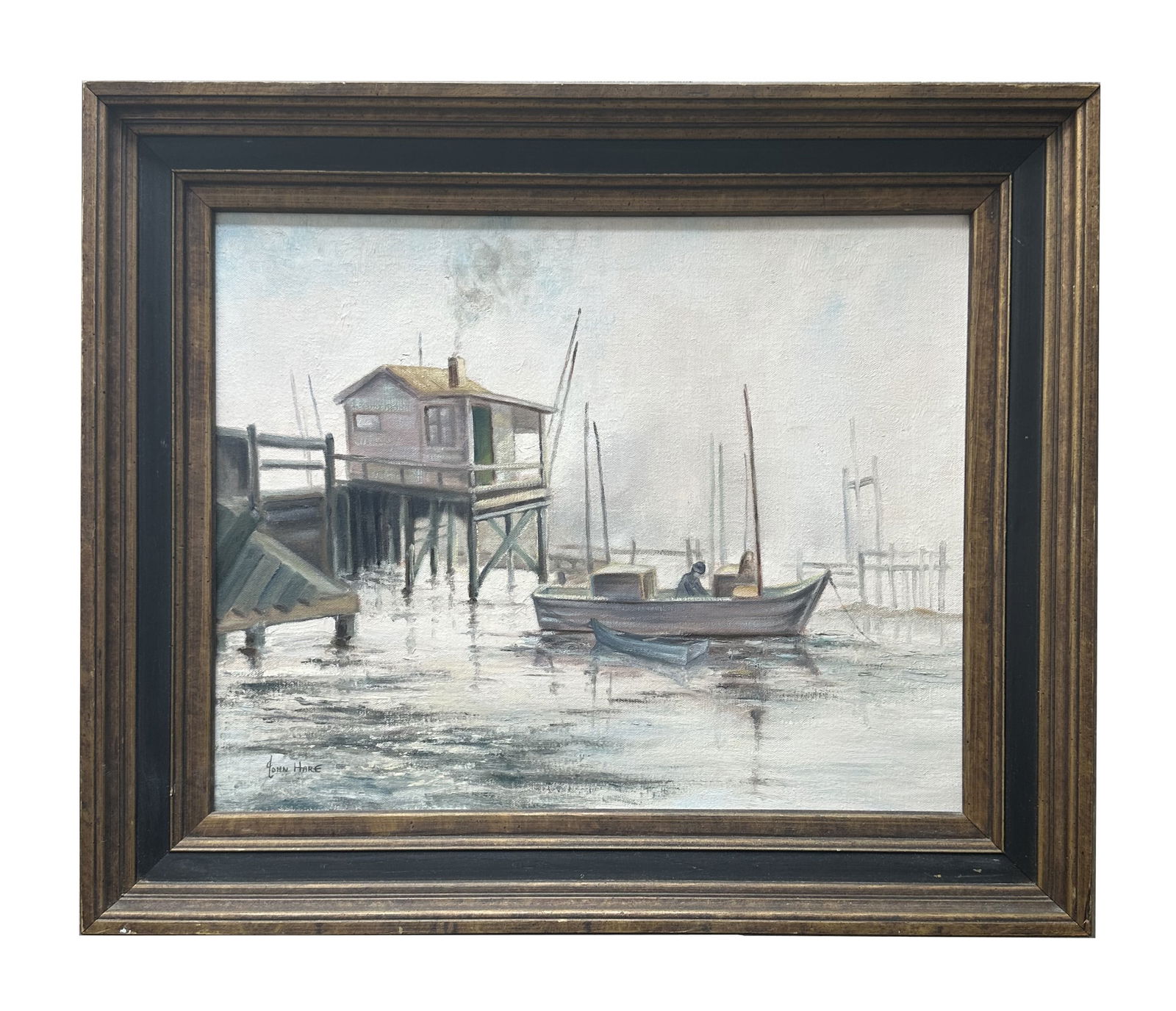 John Cuthbert Hare (1908 - 1978) American: John Cuthbert Hare (1908 - 1978) American Oil on Canvas Measure 16"in H x 20"in W and 21"in H x 25"in W x 2"in D with frame Known for: Watercolor sea-landscape painting, rural scene Biography: John Cu