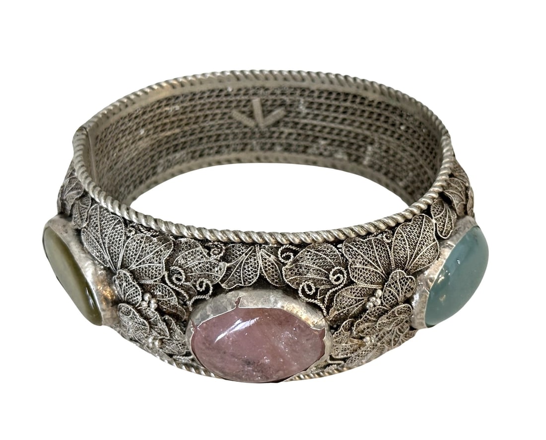 Chinese Export Silver Tourmaline Bracelet (1 of 4)
