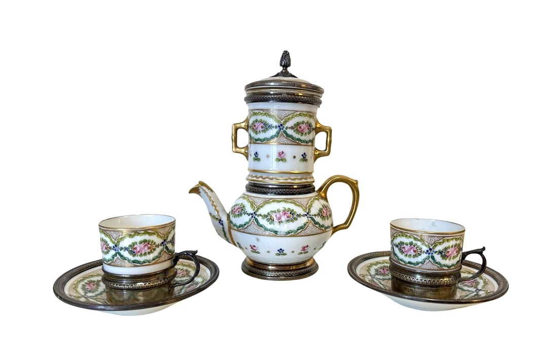 Antique French Hand Painted Sevres Porcelain Tea Set (1 of 6)