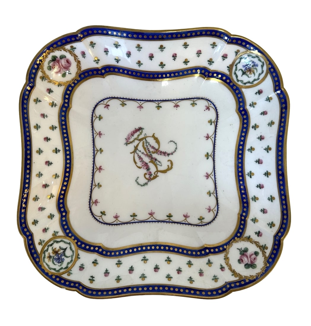 18th Century French Sevres Porcelain Square Plate (1 of 6)