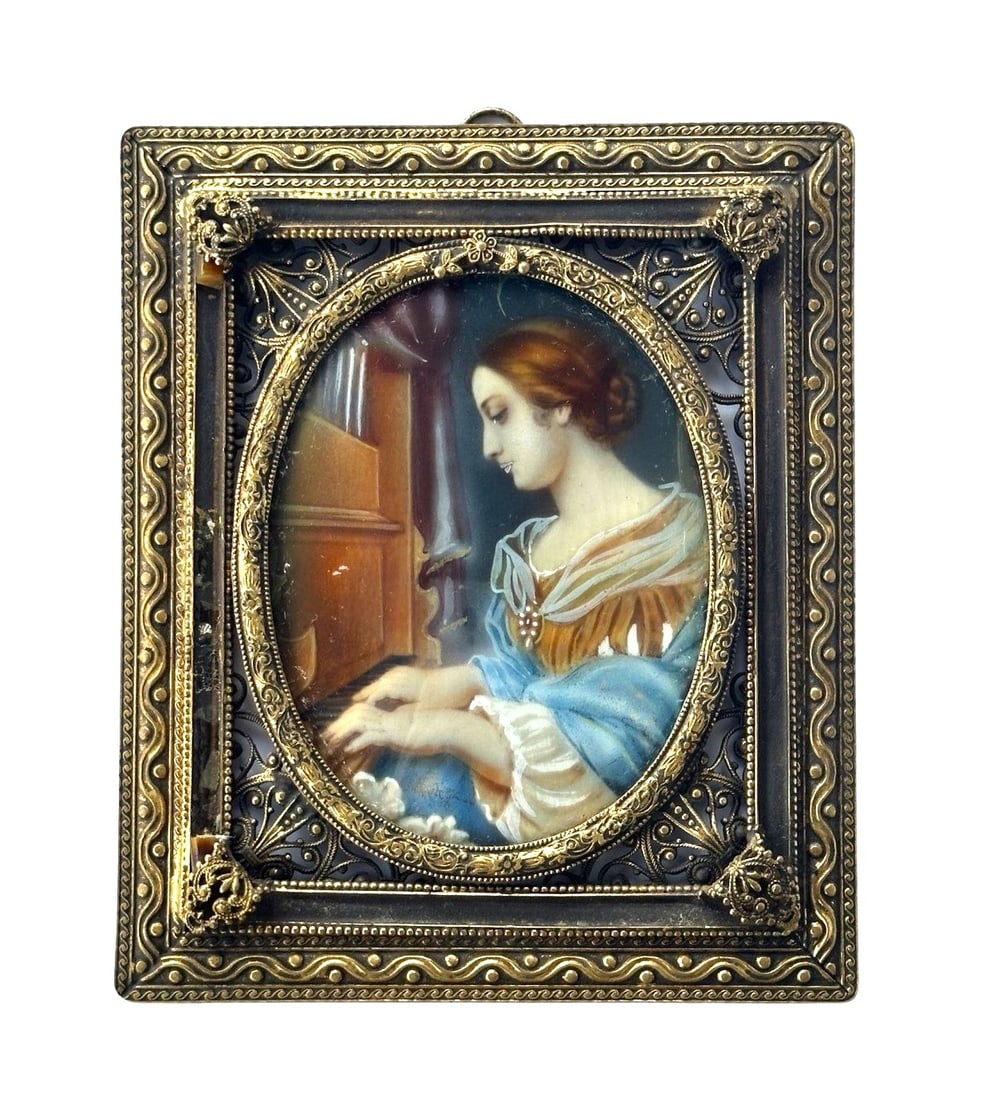 Antique French Hand Painted Miniature Portrait Plaque (1 of 2)