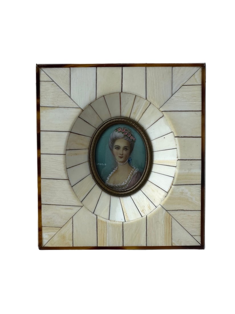 Antique French Hand Painted Miniature Portrait Plaque Signed Dimarch (1 of 3)