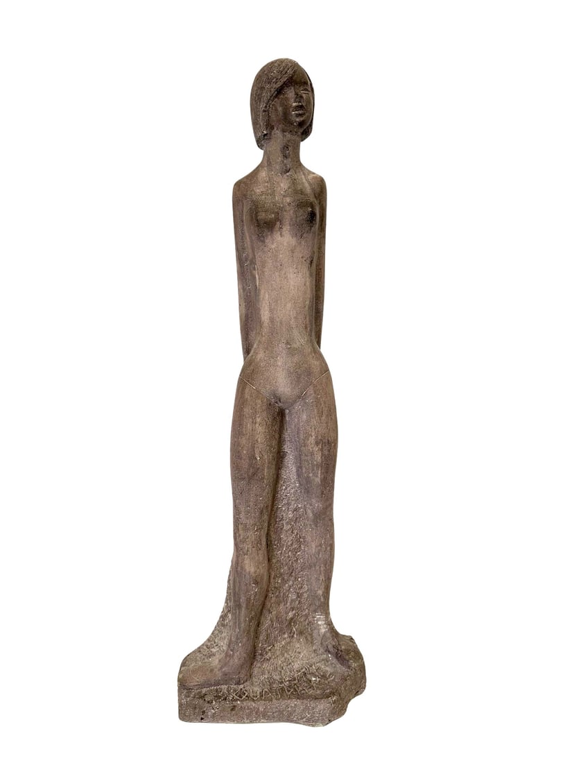 Chuck Dodson (1903 - 1983) American: Chuck Dodson (1903 - 1983) American Stone Measure 27"in H x 9"in W x 5 1/2"in D Known for: Sculpture of female nudes and erotica Biography: Chuck Dodson was an architect turned sculptor from Florida,