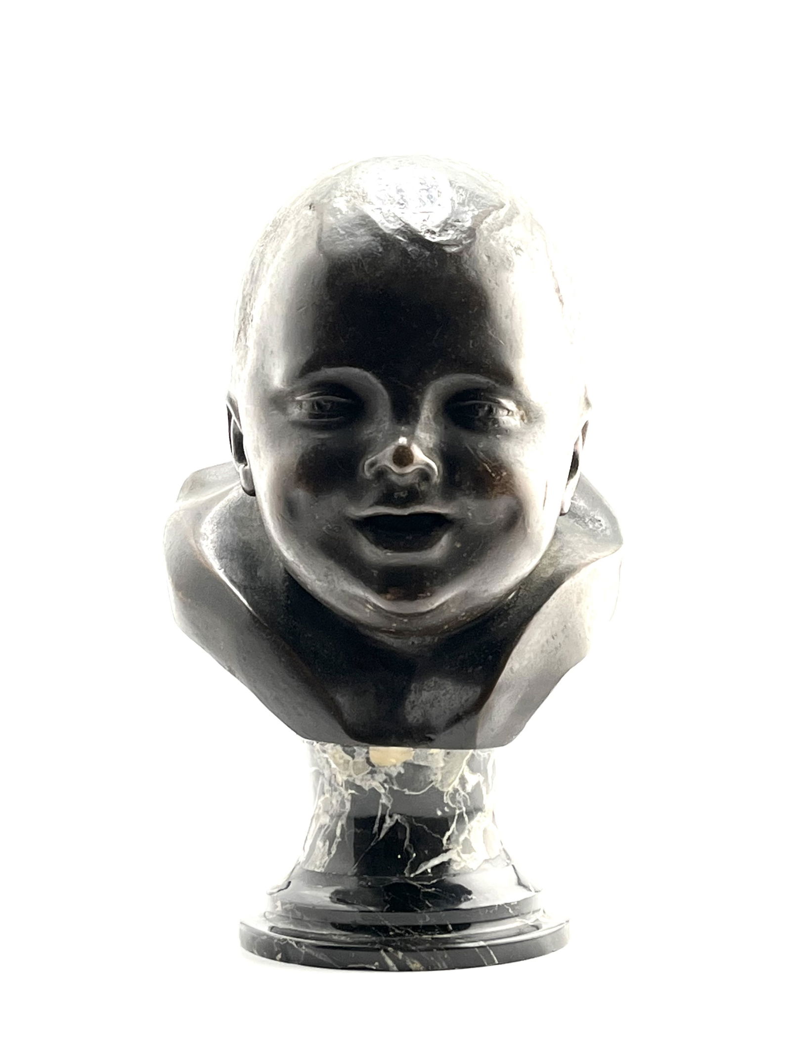French Bronze Bust of Young Child on Marble Base by Q Piana (1 of 6)