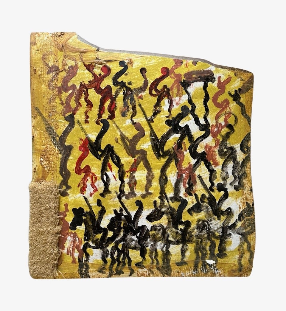 Purvis Young (1943 - 2010) American: Purvis Young (1943 - 2010) American Oil Measure 21 1/2"in x 19 1/2"in W Known for: Mod naive urban views, installation Name variants: Pervis Young Biography: The work of the urban black vernacular art