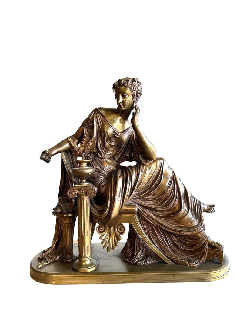 19th Century Bronze Classical Seated Woman Signed Sculpture (1 of 8)