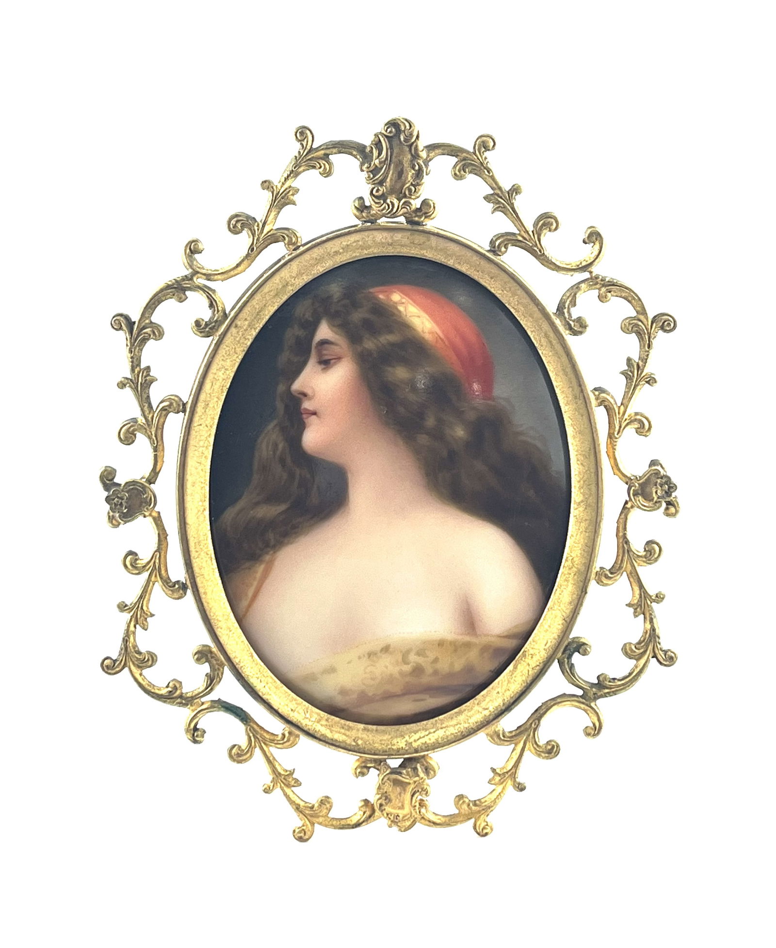 Antique Hand Painted Wagner Plaque with Bronze Frame (1 of 3)