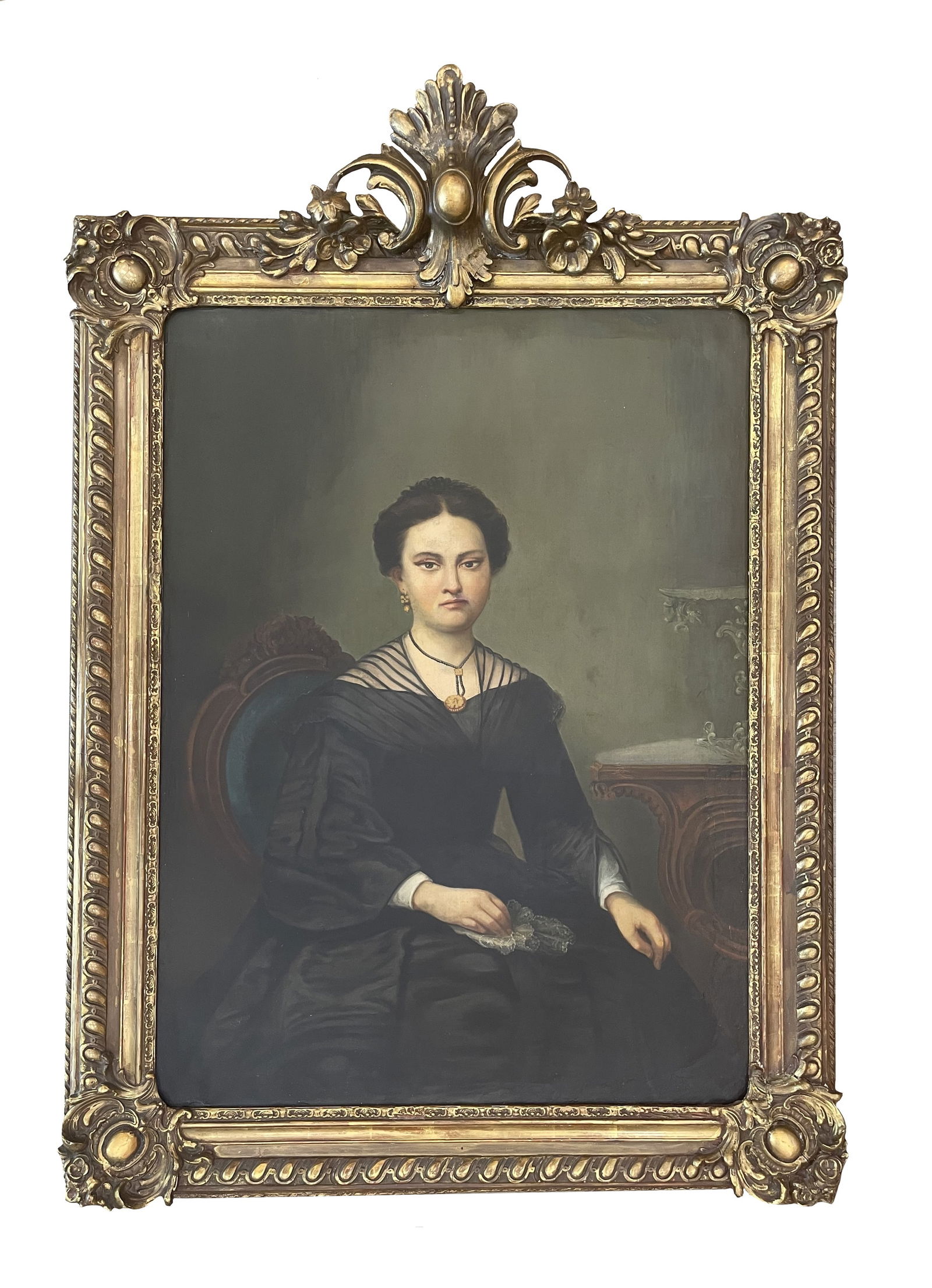 Antique 19th Century Lady Portrait Painting (1 of 8)