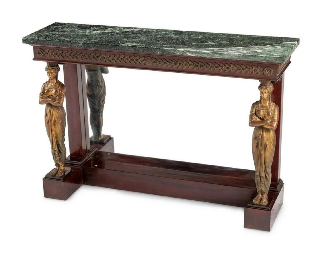 Empire Style Gilt Bronze Mounted Mahogany Marble-Top Console Table (1 of 4)