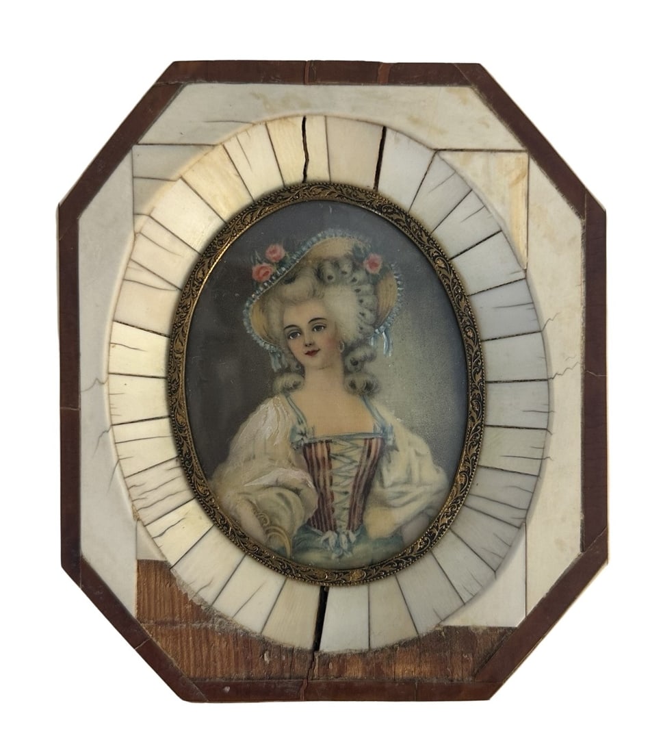Antique Hand Painted Framed Marie Antoinette Portrait Plaque (1 of 2)