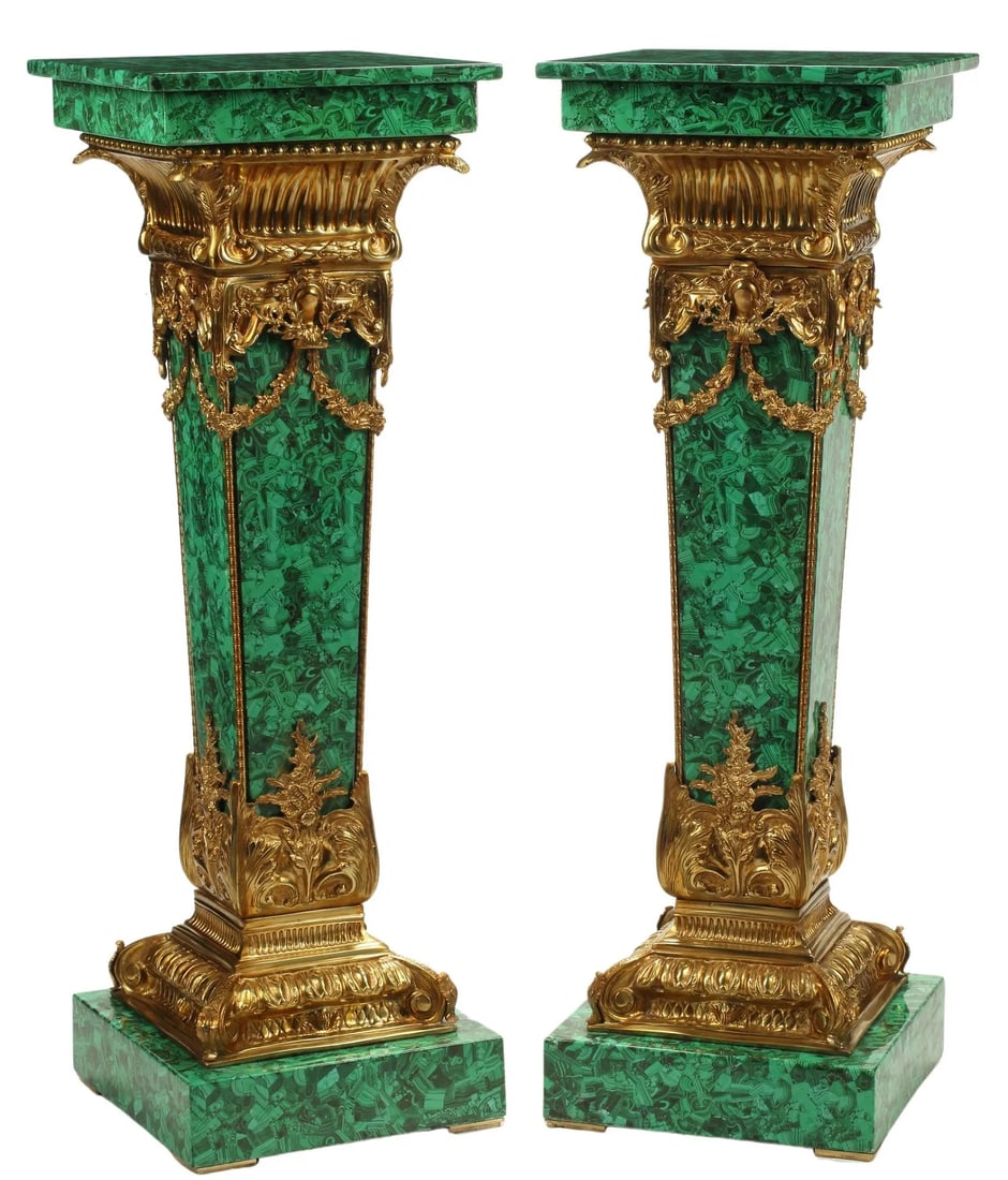 Pair of Regence Style Ormolu - Mounted Faux Malachite Pedestals (1 of 5)