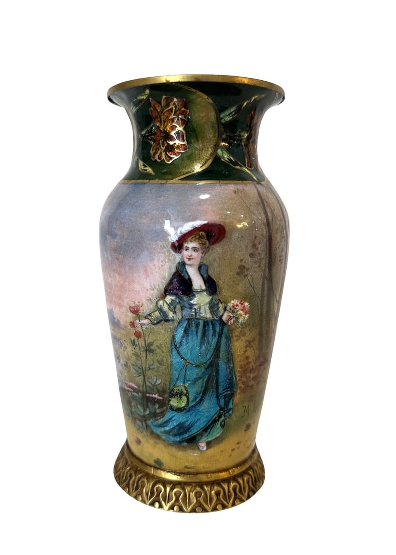 French 19th Century Antique Enamel Vase Signed M. Rip (1 of 11)