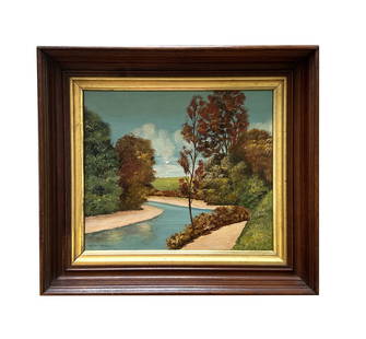 Robert William Wood (1889 - 1979) England: Robert William Wood (1889 - 1979) England Oil on Board Measure 11 1/2"in H x 13 1/2"in W and 17"in H x 19"in W with frame Known for: Landscape, coastal view and still life painting Name variants: G Da