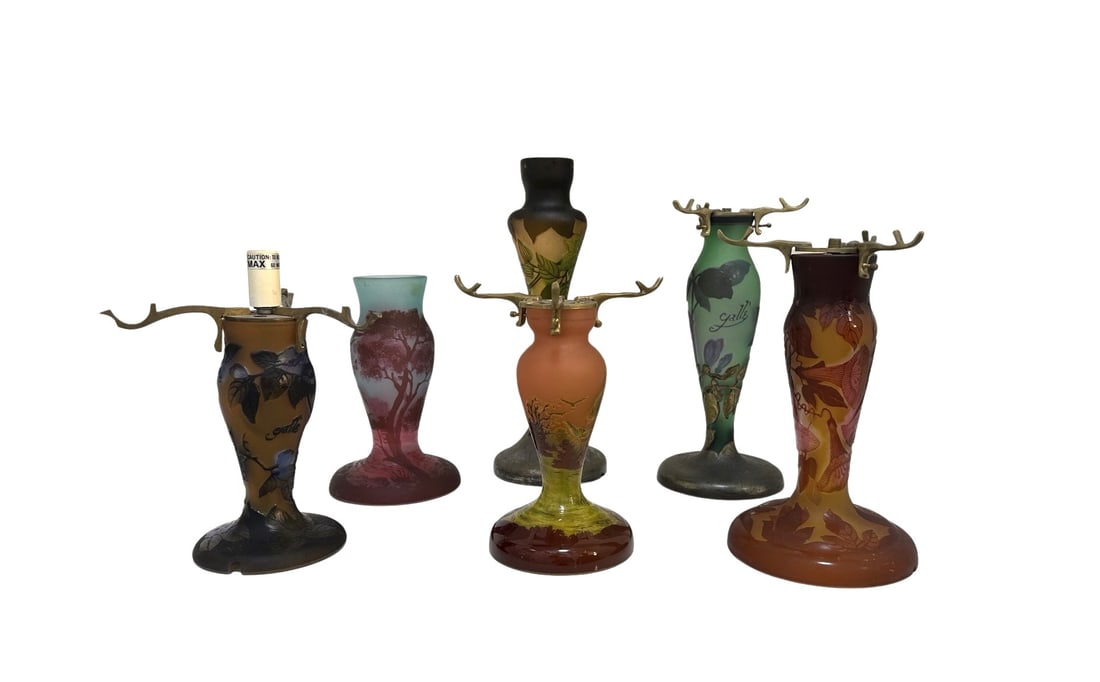 Lot of Five French Vintage Lamps and Three Shades  Signed Galle (1 of 5)