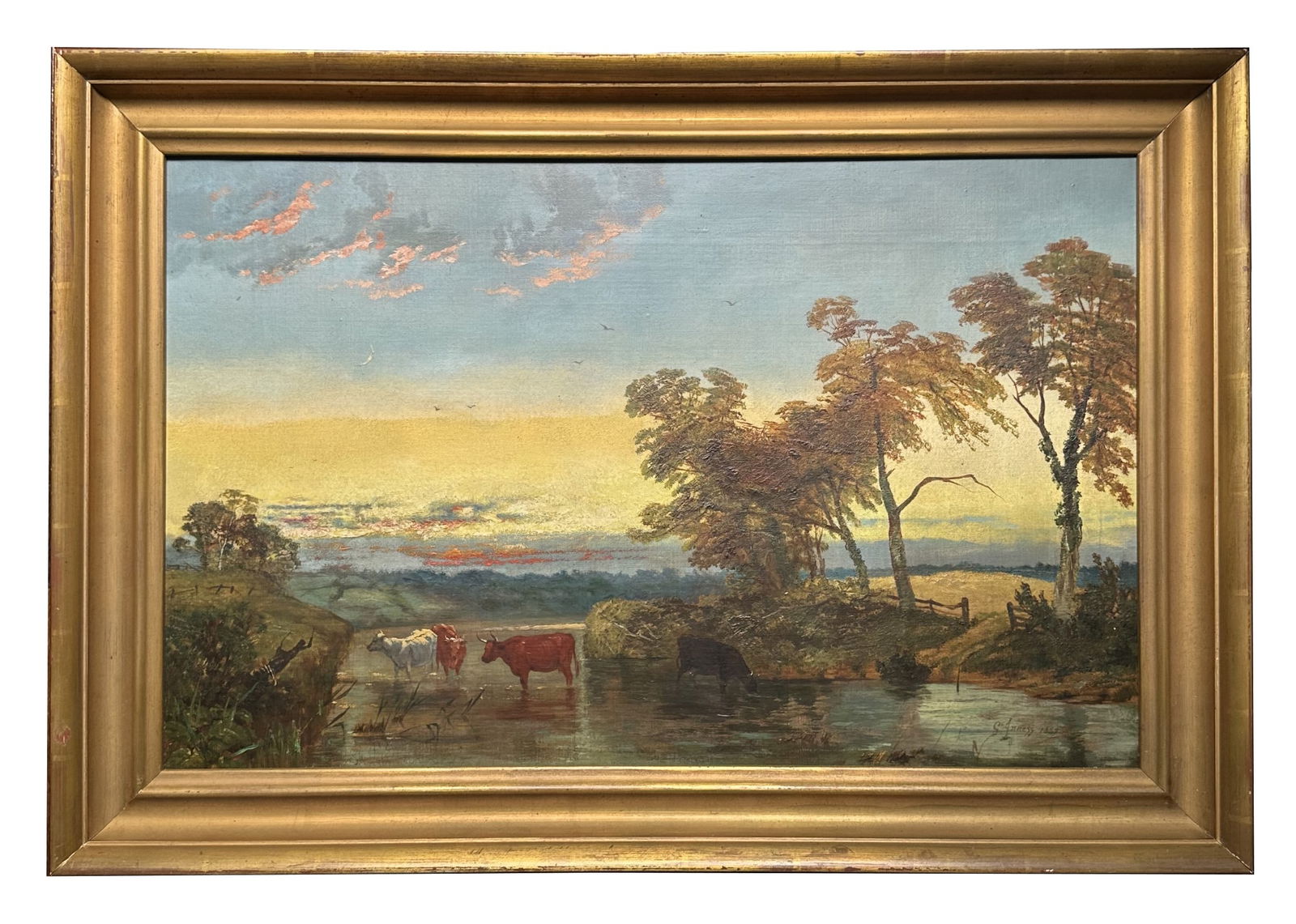 George Inness (1825 - 1894) American: George Inness (1825 - 1894) American Oil on Canvas Measure 18"in H x 28"in W and 22 1/2"in H x 32"in W x 2"in D with frame Known for: Landscape and some marine-coastal painting Biography: George Innes