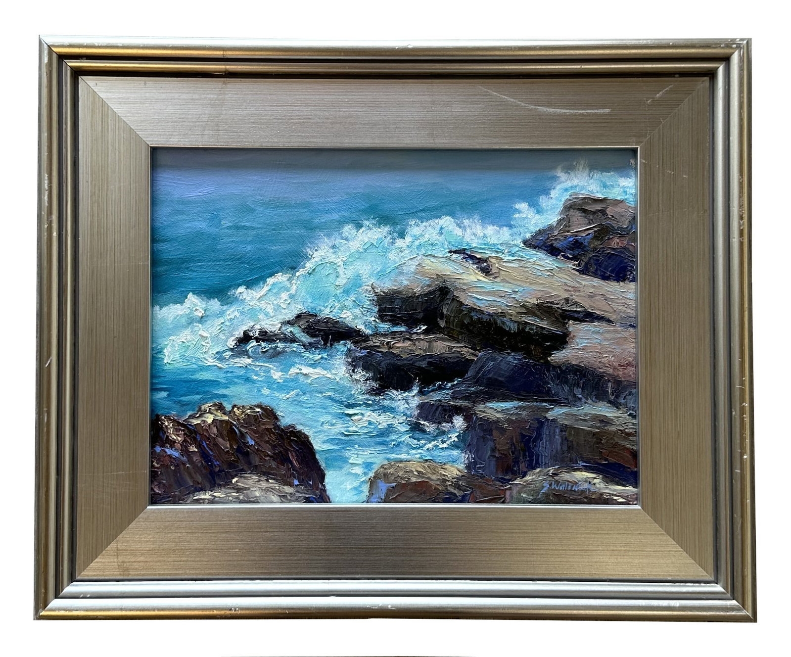 Sueann Walentuk - American Painter: Sueann Walentuk - American Painter Oil on Hardboard Title: Surf at Lobster Cove Measure 9"in H x 12"in W and 13 1/2"in H x 16 1/2"in W with frame Autobiography: Being an artist gives me time to reflec