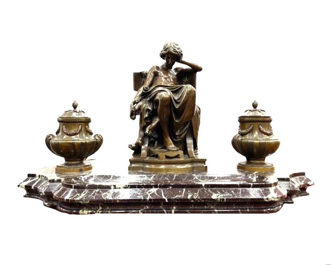 Antique Susse Freres bronze & marble inkwell (1 of 8)