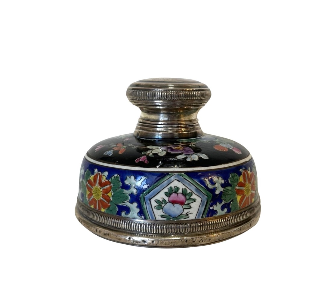 Antique French 19th Century Sterling Silver With Hand Painted Porcelain Inkwell (1 of 7)
