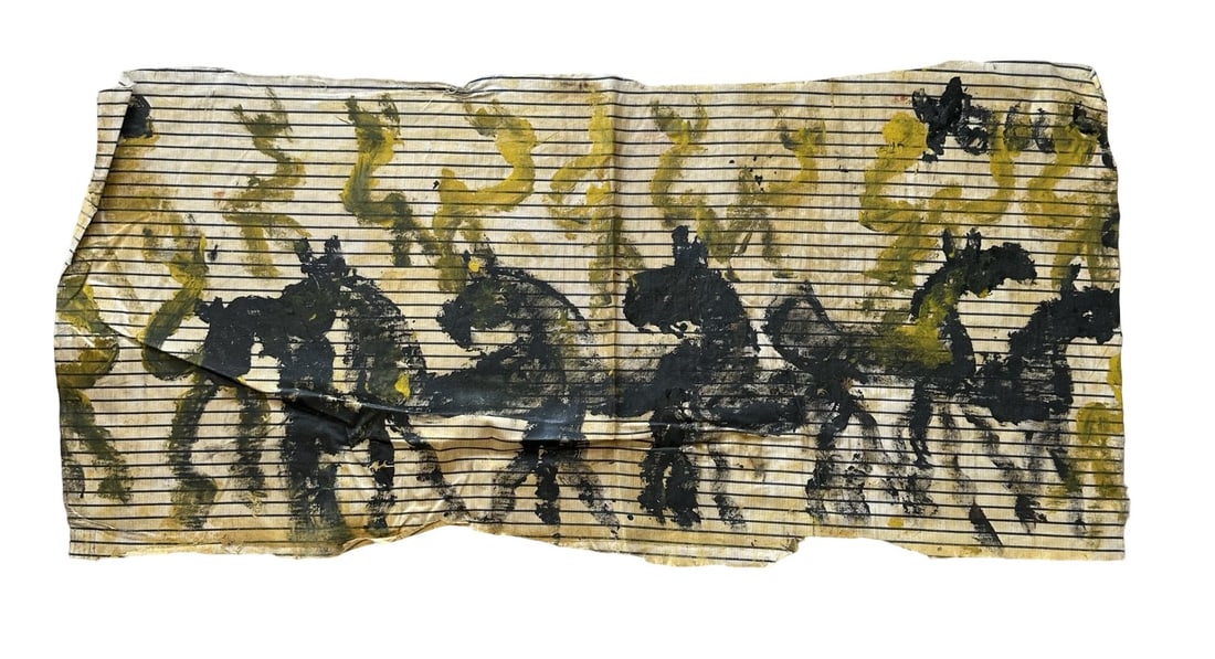 Purvis Young (1943 - 2010) American: Purvis Young (1943 - 2010) American Oil on Fabric Measure 19"in H x 39 1/2"in W Known for: Mod naive urban views, installation Name variants: Pervis Young Biography: The work of the urban black vernac