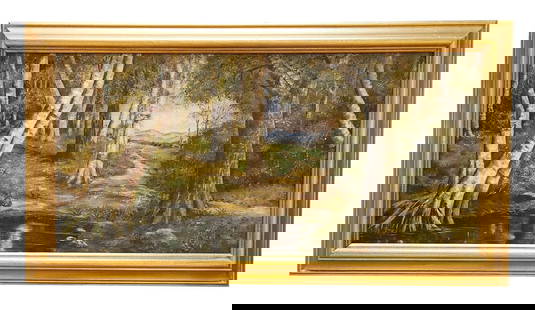 Jervis McEntee (1828 - 1891) American: Jervis McEntee (1828 - 1891) American Oil on Cardboard Measure 9 1/2"in H x 21 3/4" in W and 13"in H x 24 1/4"in W with frame Known for: Landscape and coastal view painting Biography: Jervis McEntee s