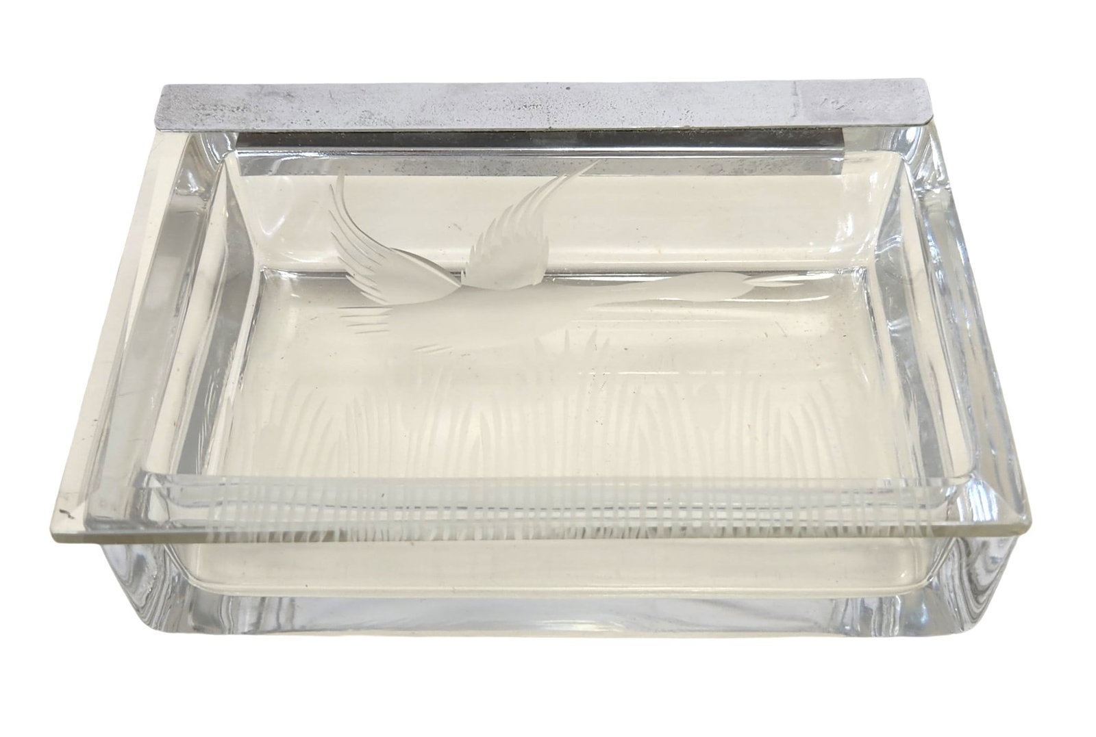 Antique Large Swan Cut Glass Hanky Jewelry Dresser Box Hinged Lid Pretty (1 of 3)