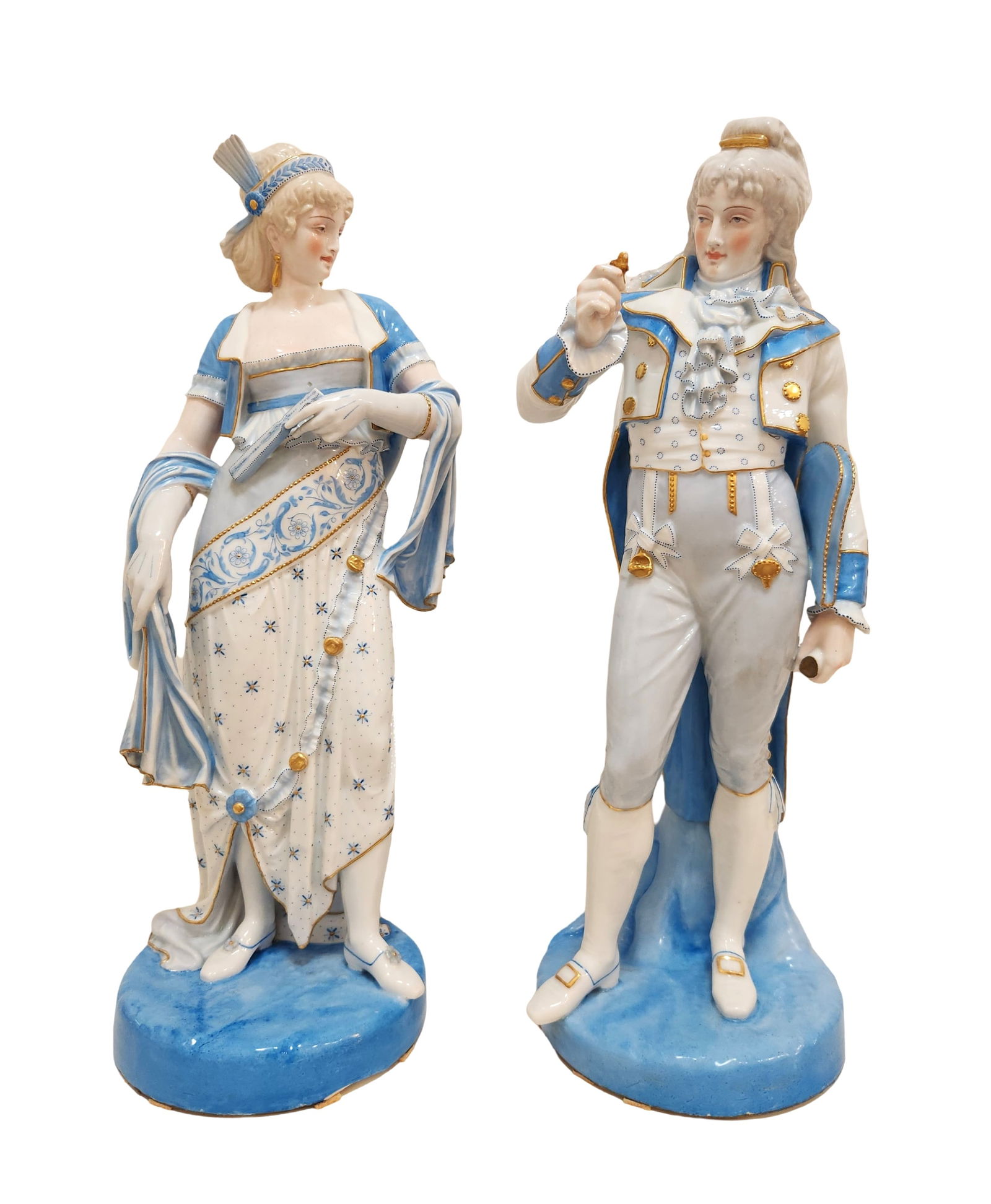 Pair of Paul Duboy Painted Bisque Porcelain Figures: Pair of Paul Duboy Painted Bisque Porcelain Figures Measure 19"in H x 6"in Diameter
