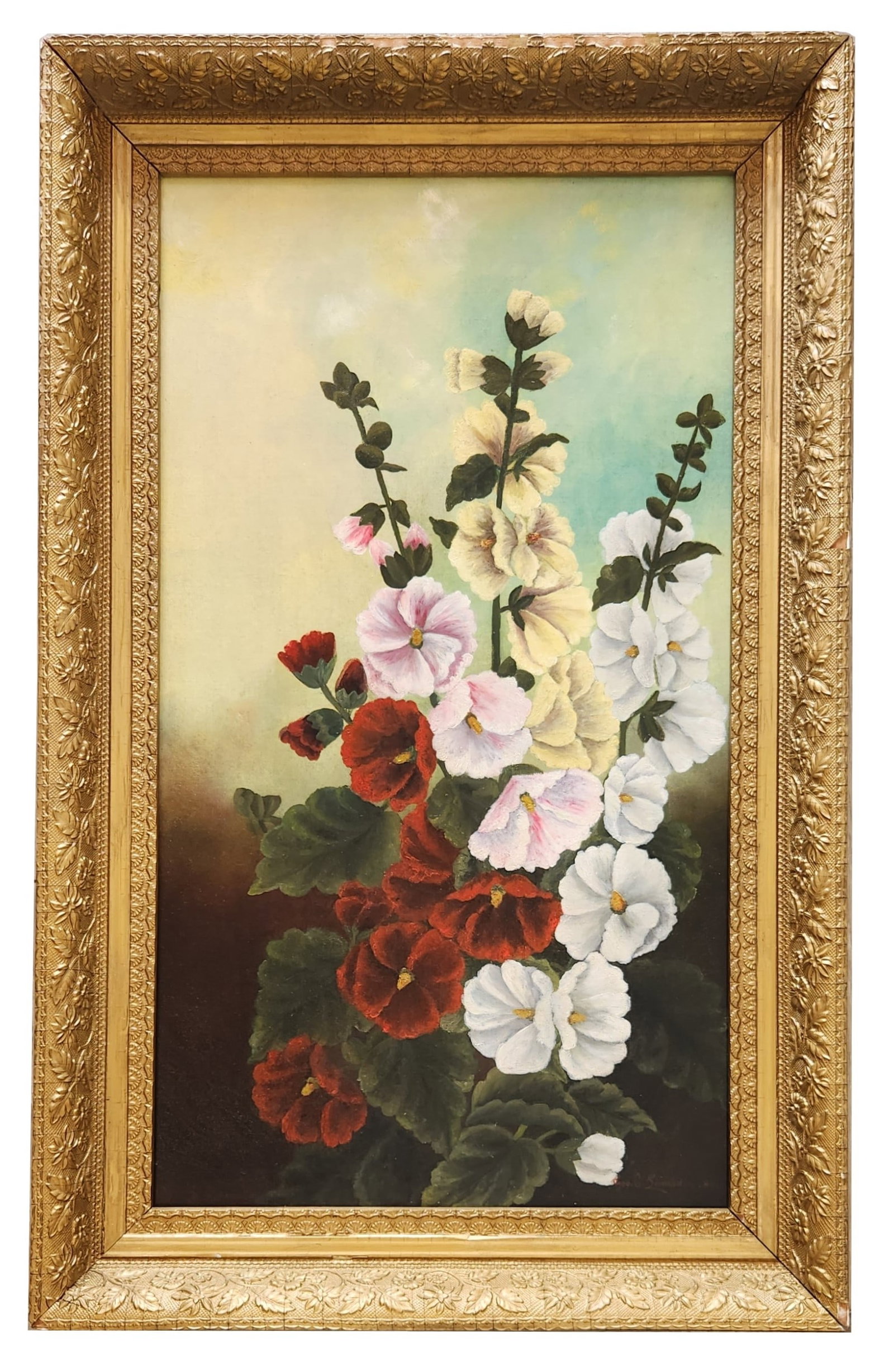 George Cochran Lambdin (1830 - 1896) American: George Cochran Lambdin (1830 - 1896) American Oil on Canvas Measure 28"in H x 15 1/2"in W and 33 3/4"in H x 21 1/4"in W with frame Known for: Civil War, child and young women genre painting, floral st