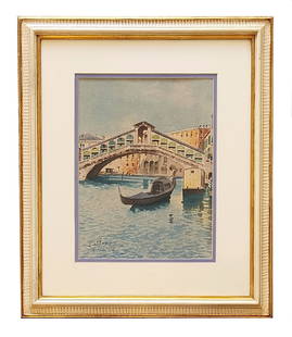 Federico Del Campo (1837 - 1923) Peruvian: Federico Del Campo (1837 - 1923) Peruvian Watercolor on Paper Measure 12"in H x 9"in W and 20 1/2"in H x 17 1/4"in W with frame Biography: Del Campo specialized in landscapes of Venice, the Grand Cana
