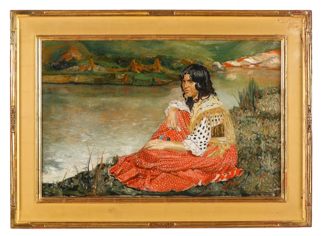 American School (19th/20th c.) Painting of a Native American Woman (1 of 5)