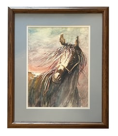 Framed Wildlife, Watercolor Painting, Horse Art Signed