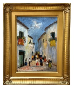 Vintage Oil Signed Painting - Possible Spain Streetview