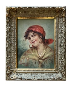 Antique Neapolitan Female Portrait Painting