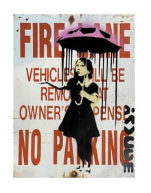Banksy - Spray Paint Graffiti Fire Lane No Parking Sign