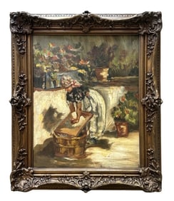Washerwoman at the River Oil Painting