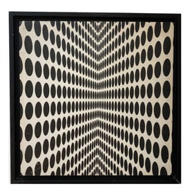 Framed 1960s Op Art Print on Canvas