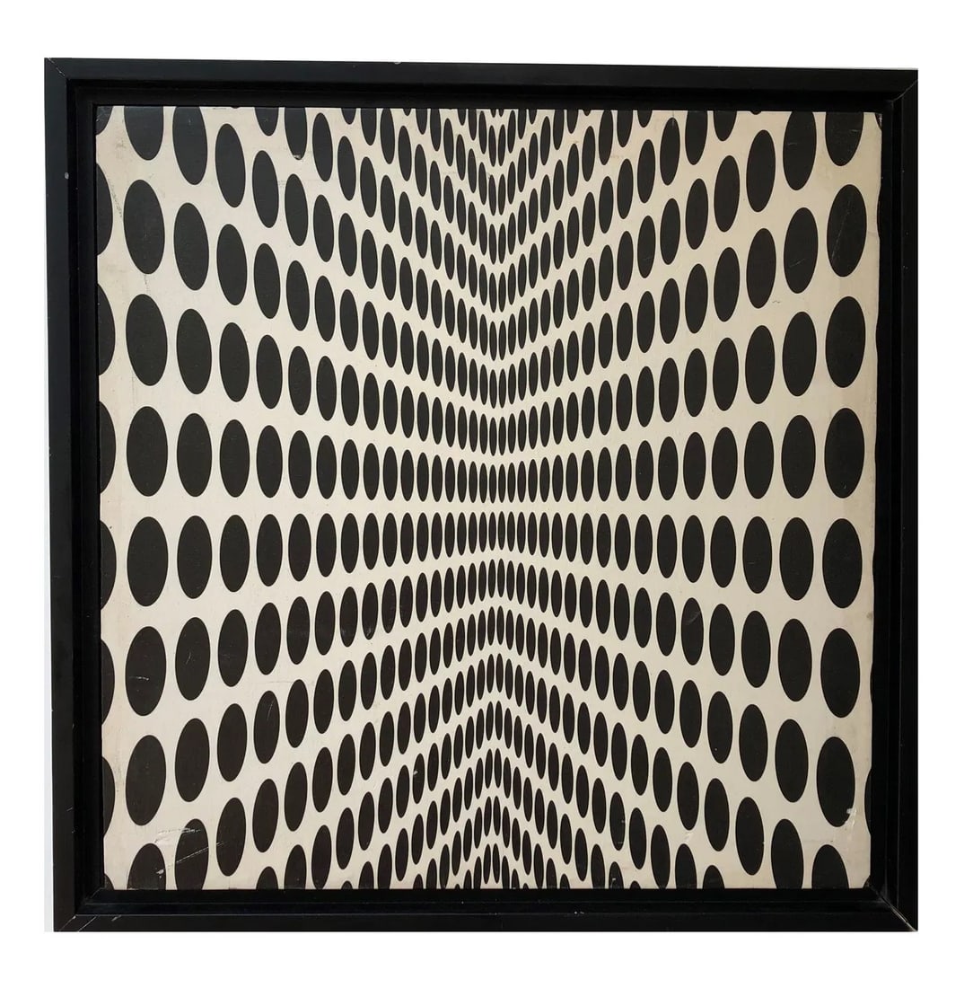 Framed 1960s Op Art Print on Canvas (1 of 2)