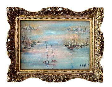Seascape Oil Painting Illegible Signature