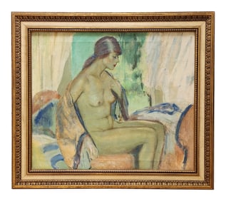 Oil Painting of a Seated Nude Woman Signed Miller