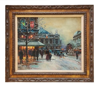 Antique French Impressionist Street Scene Nicely Framed Unsigned Oil Painting