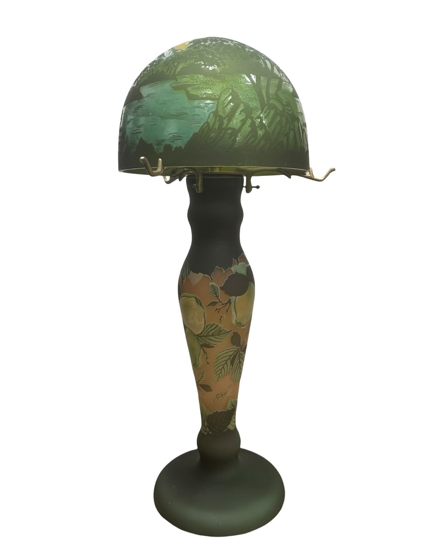 French Cameo Art Glass Lamp Galle Style with Silk Cable (1 of 6)