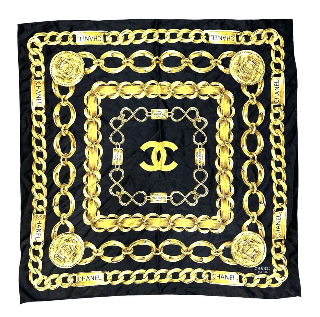 Vintage Chanel Silk Scarf Mega Rare Gold Chain Print (1 of 1)