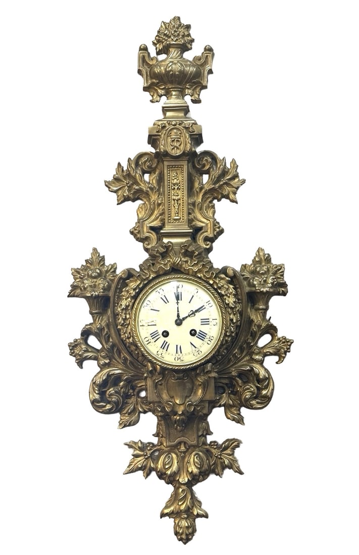 Antique French Louis XV Style Gilt Bronze Cartel Clock (1 of 5)